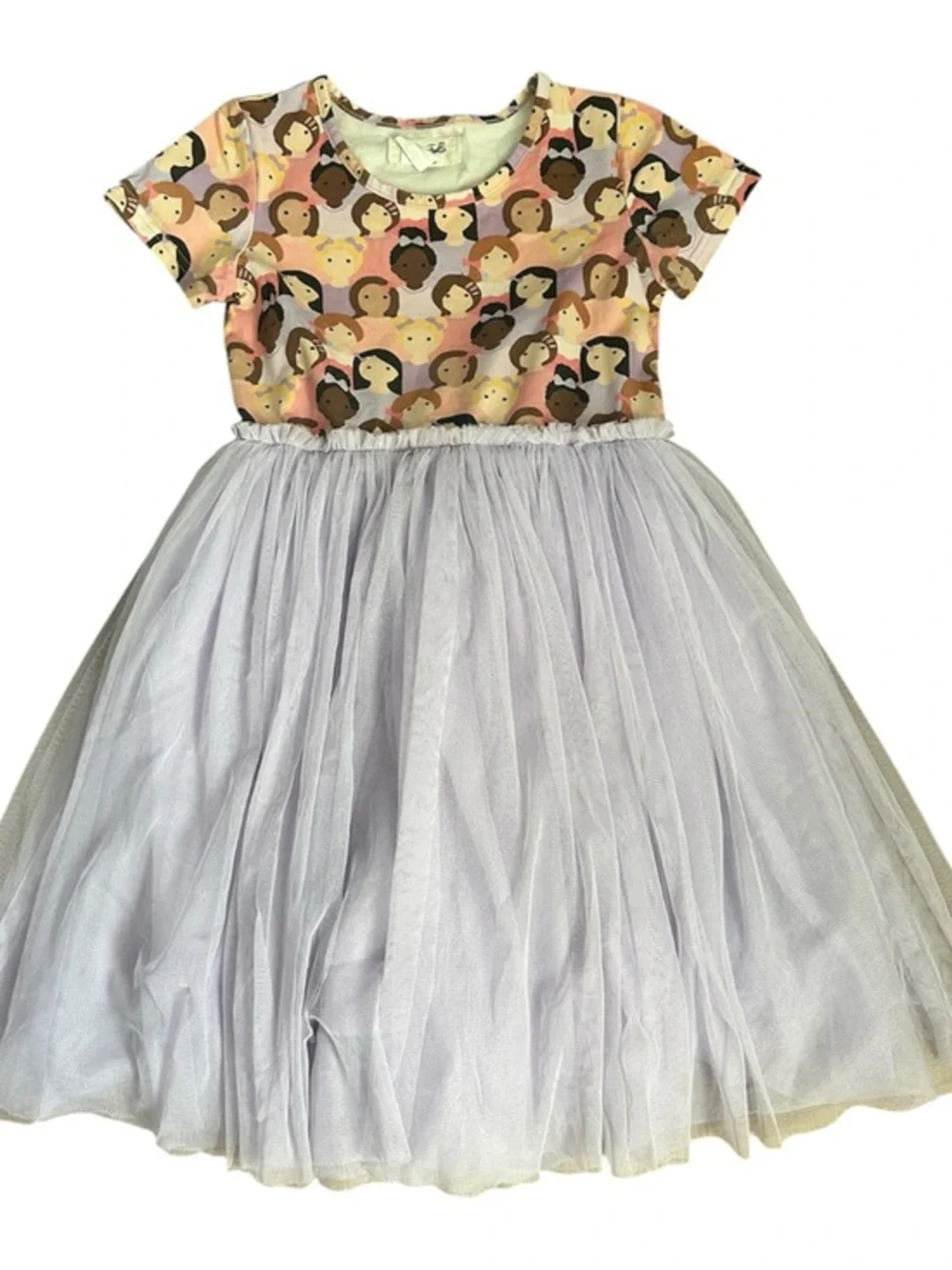 Girls Pink Multicolor Printed Bodice Tulle Skirt Dress
